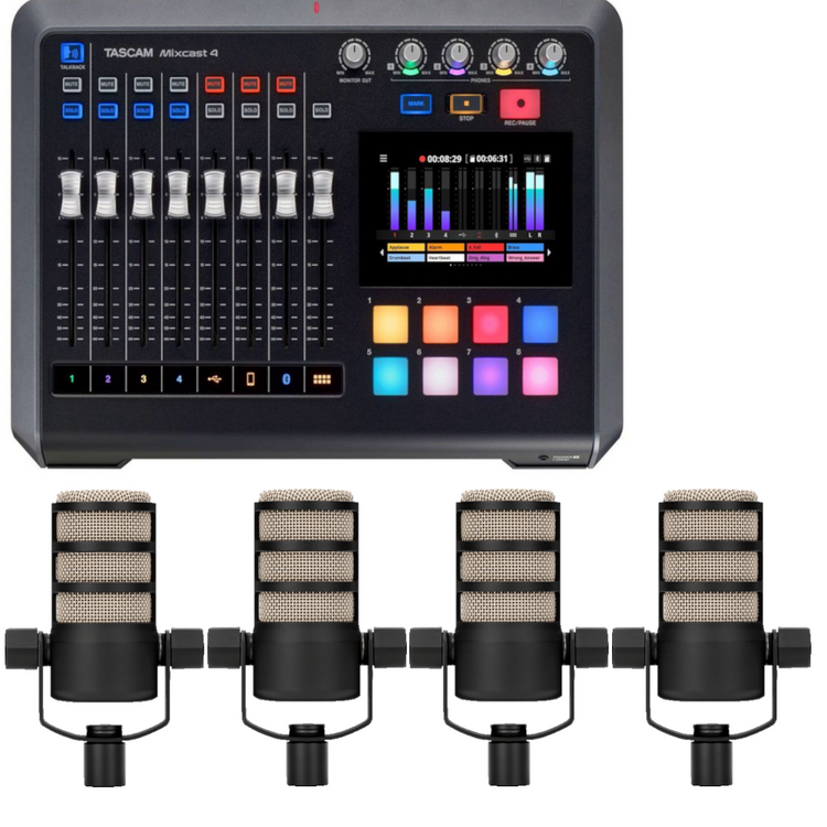 Tascam Mixcast 4 Podcast Bundle with Rode PodMic - 4 Users